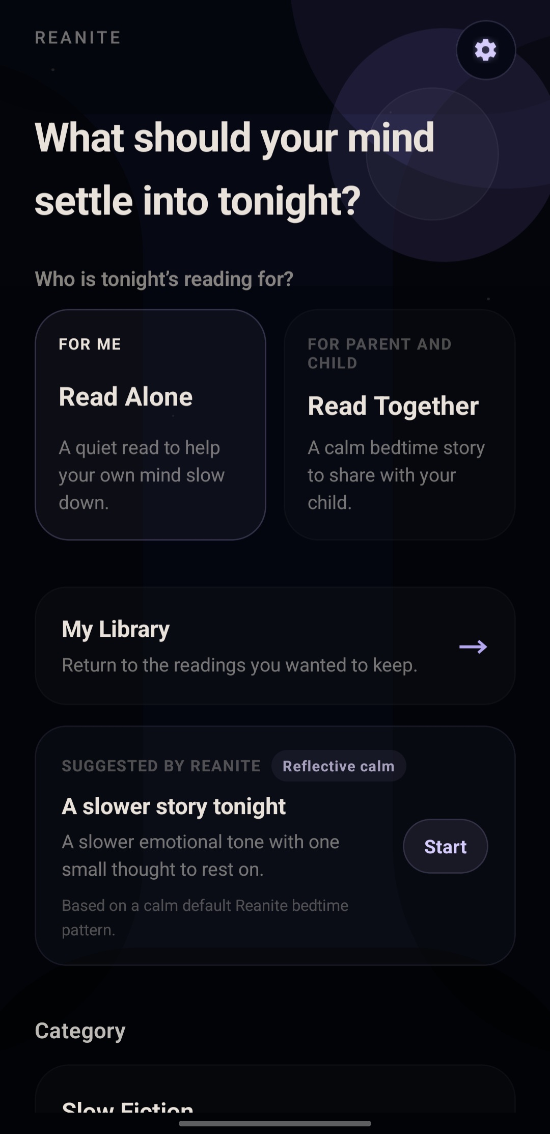 Read Alone home screen in the Reanite app
