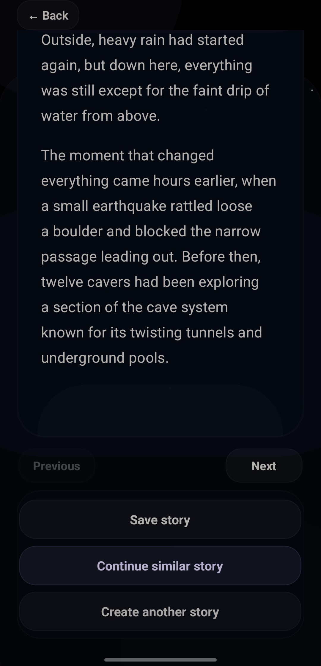 Read Alone save story screen