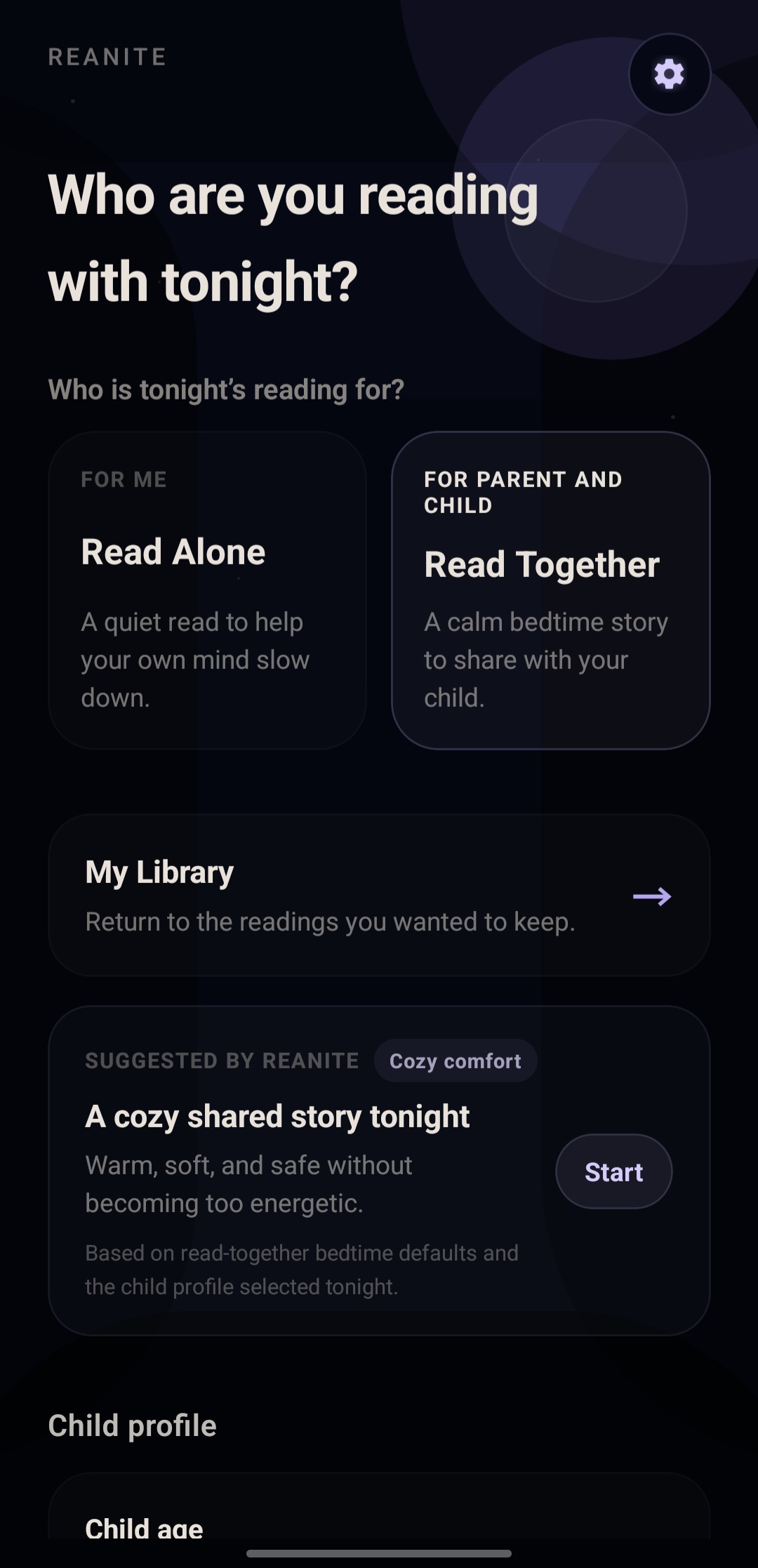 Read Together home screen in the Reanite app