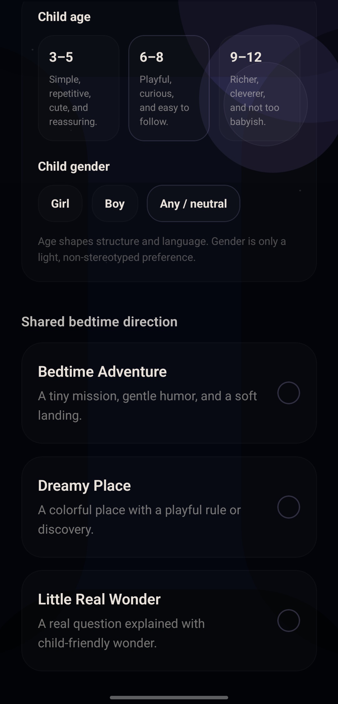 Read Together child profile setup screen