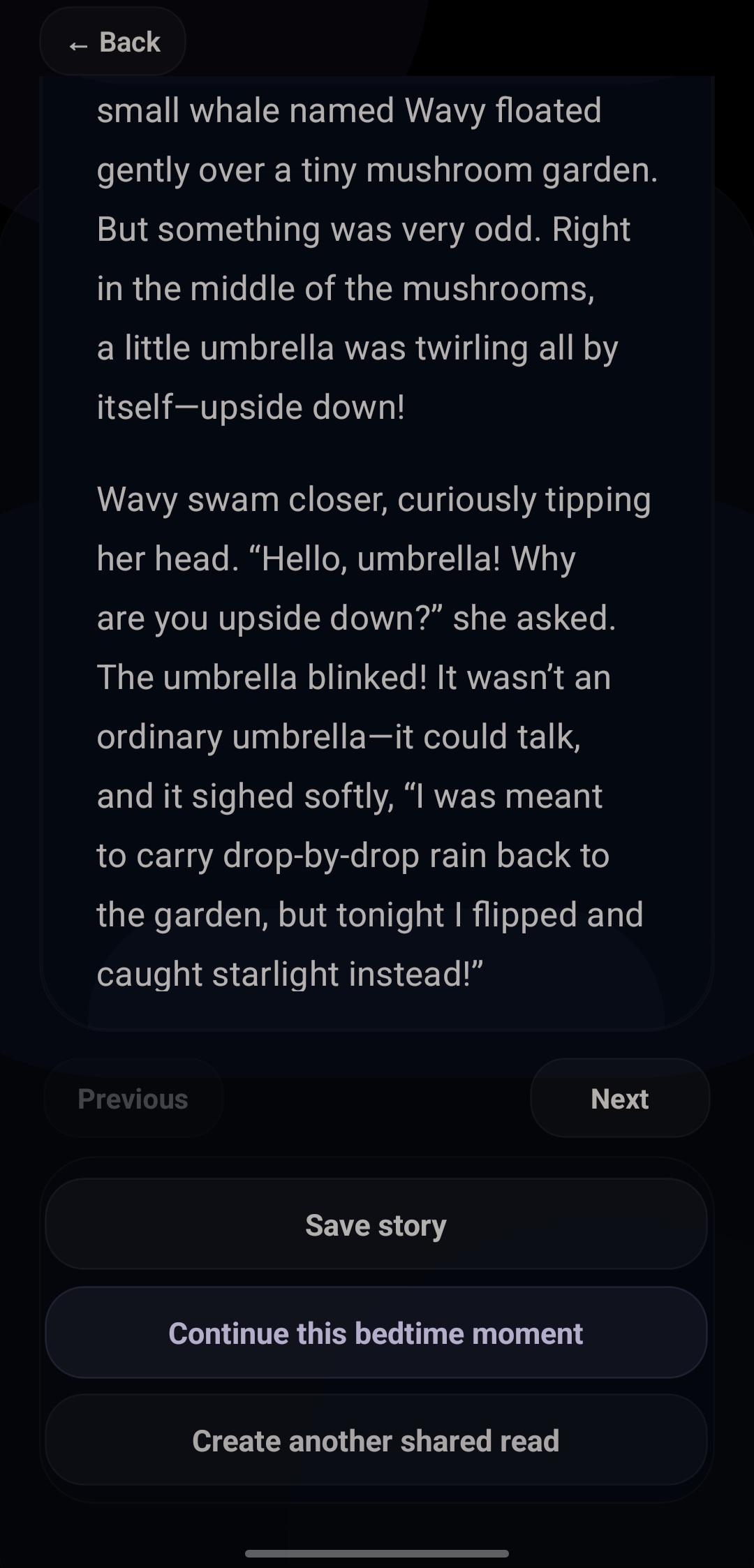Read Together continued story reading screen